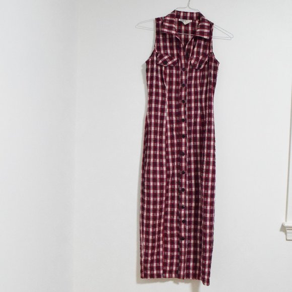 Vintage Dresses & Skirts - RAMPAGE Vintage Red Buffalo Plaid Tank Maxi Dress Duster | Size S